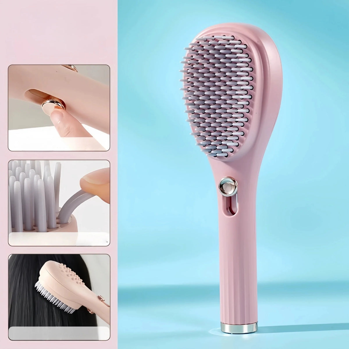 Self-Cleaning Retractable Hair Brush – Anti-Static Massage Self-Cleaning Hair Brush Babs