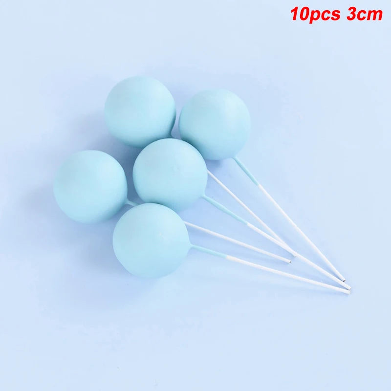 10Pcs Ball Cake Toppers Gold Blue Pink – Party & Wedding Cake Topper Set Babs 10pcs blue-3cm
