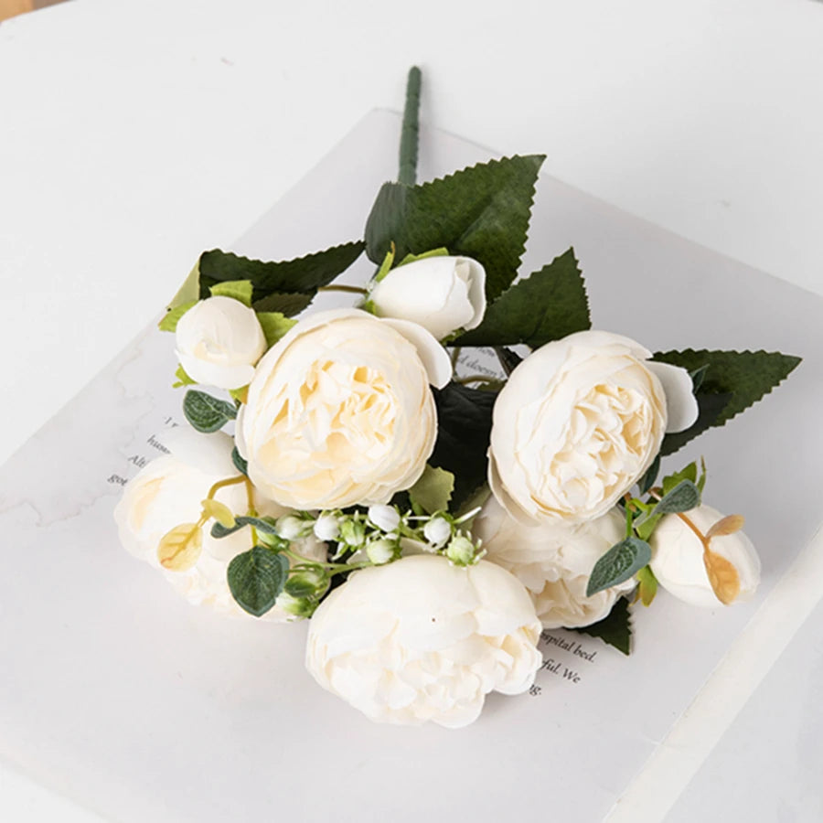 Silk Peony Bouquet – Artificial Flowers for Home & Wedding Artificial Flower Bouquet Babs WHITE 1pc