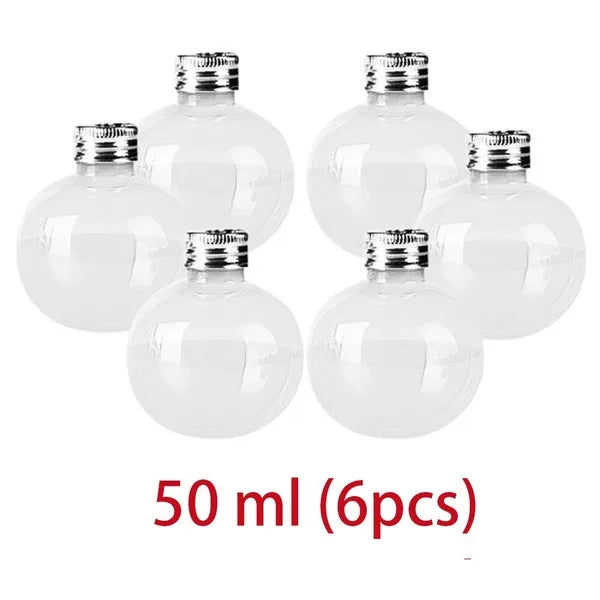 6-Pack Ball Christmas Tree Ornament Drink Bottles | 50ml Christmas Ornament Bottles Babs Clear