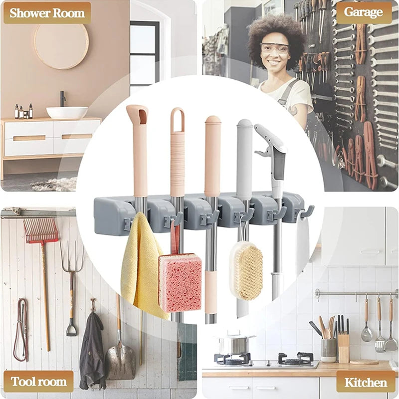 Wall Mounted Mop & Broom Holder – Multi-Slot Storage Rack Broom & Mop Holder Babs