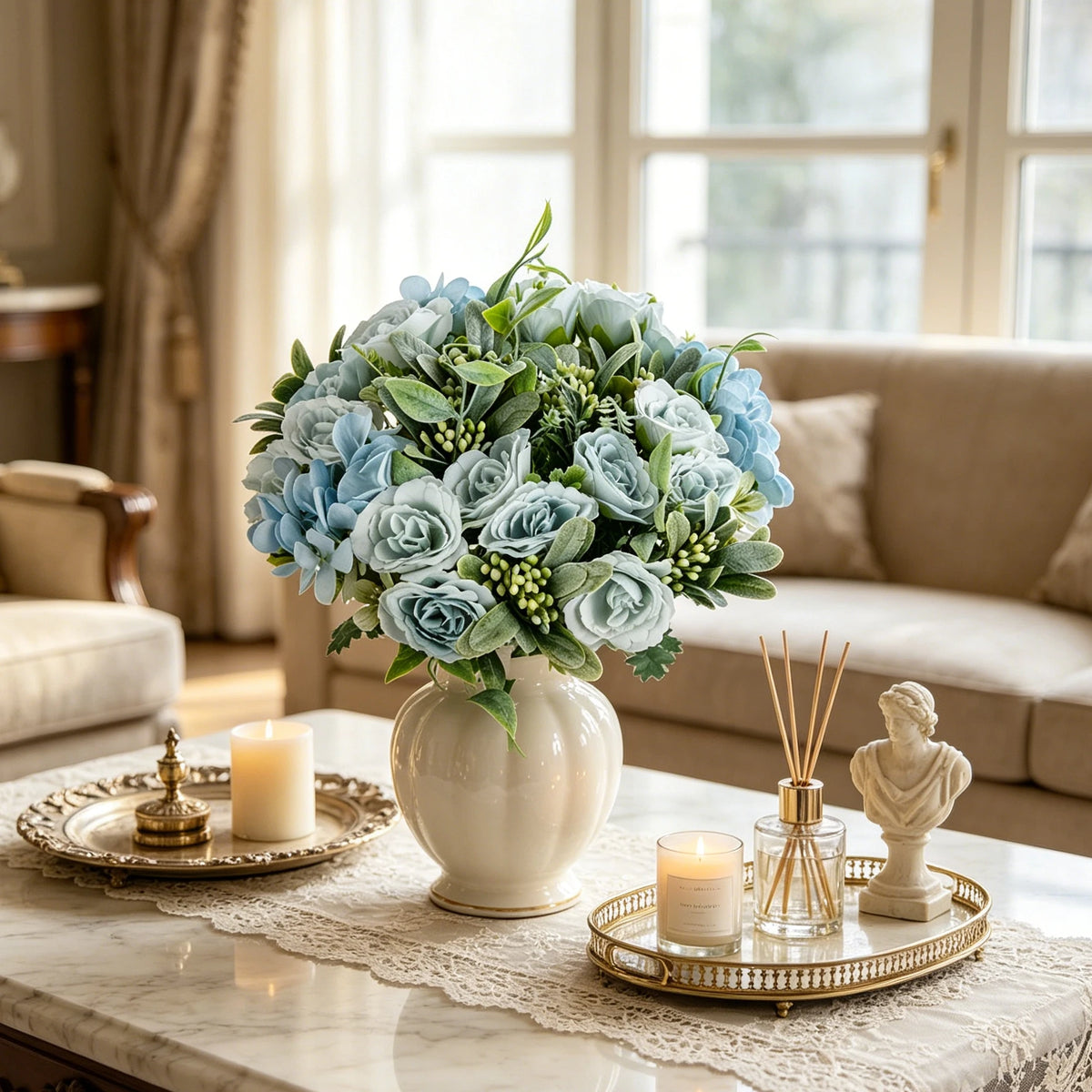 Silk Artificial Roses & Hydrangea Bouquet – Wedding & Home Décor Artificial Flower Bouquet Babs