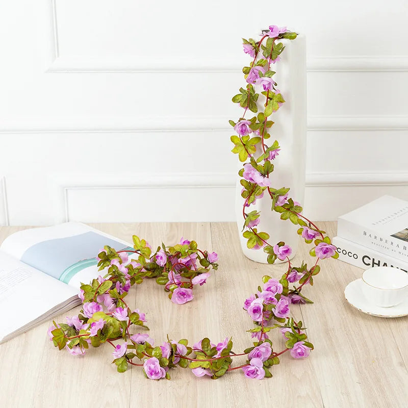 Silk Rose Garland – Artificial Flower String for Wedding & Home Artificial Flower Garland Babs plum 3 pcs