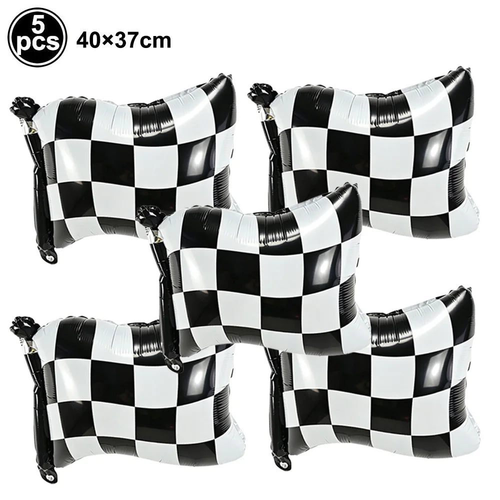Race Car Checkered Flag Party Supplies – Racing Theme Decor Party Decoration Set Babs WHITE