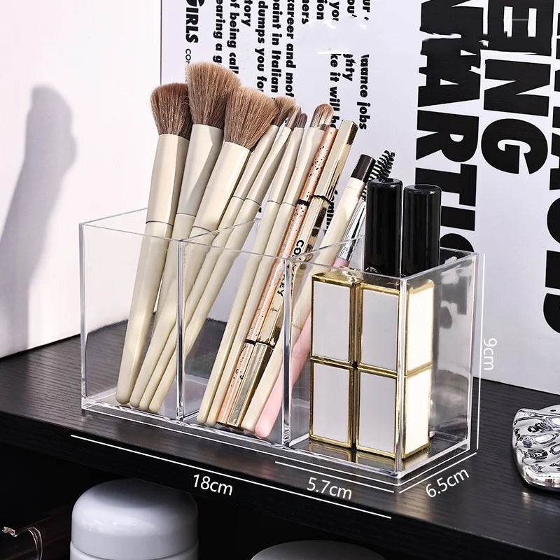 Clear Makeup Brush Holder Organizer – 1/2/3 Slot Vanity Box Makeup Brush Organizer Babs 3 grid