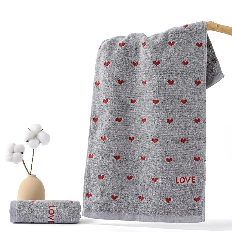 Quick-Dry Cotton Face Towels with Heart Pattern | Babs Cotton Face Towel Babs 1Pc Grey