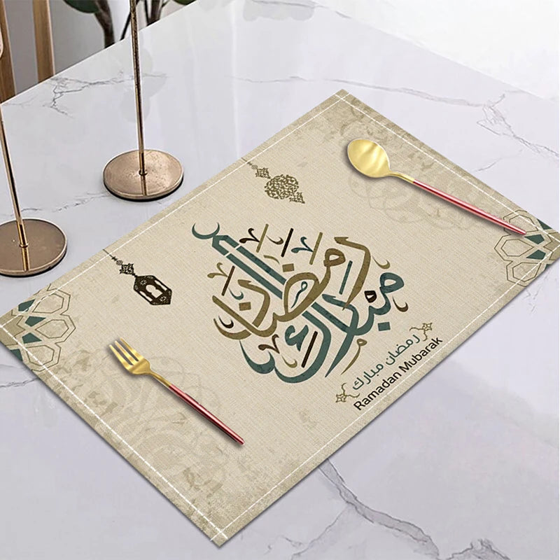Ramadan Linen Placemat 42x32cm – Eid Mubarak Table Decor Linen Placemat Babs A