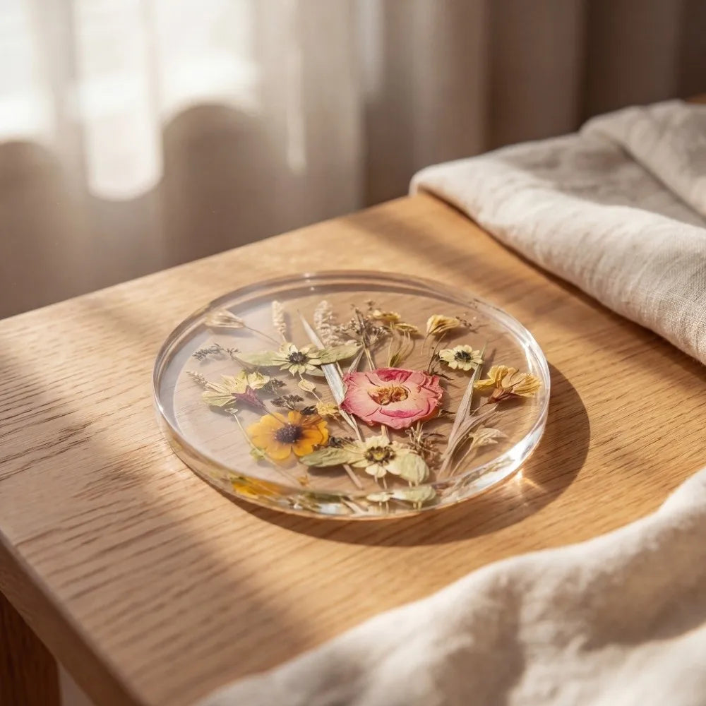 Round Acrylic Coasters – Colorful Floral Transparent Cup Mats Decorative Coasters Babs
