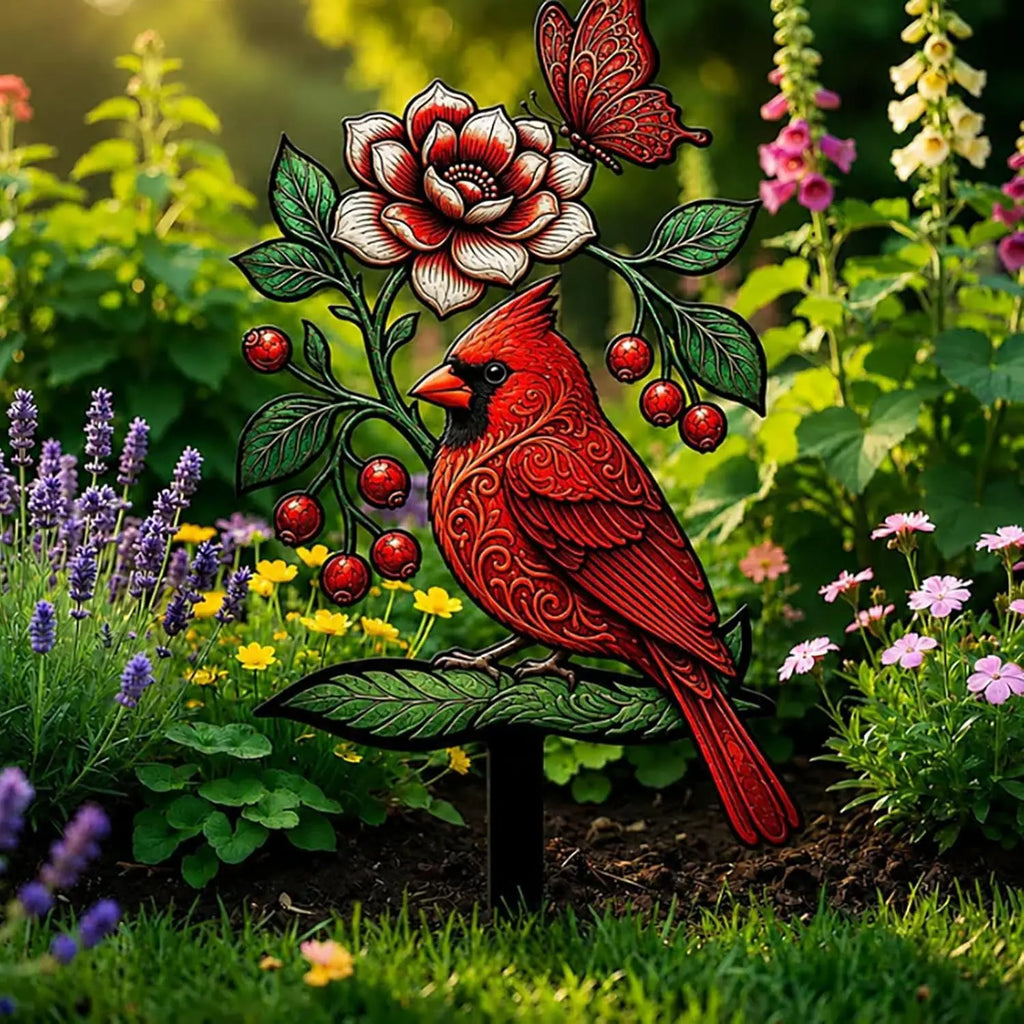 Floral Cardinal Bird Ornament – Red Bishop Bird Décor Decorative Ornament Babs