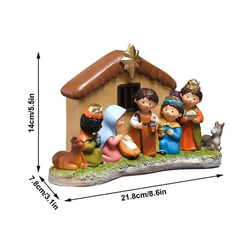 Christmas Nativity Scene Resin Manger Figurine Set | Holiday Gift Nativity Figurine Set Babs