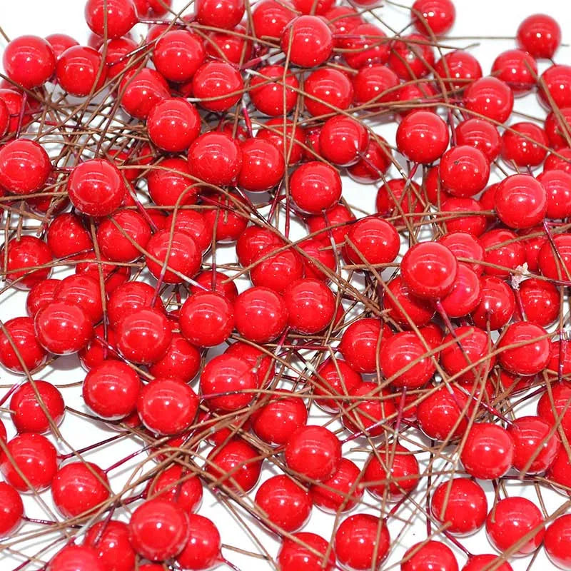 Pearl Stamens Artificial Berries for DIY Wreaths & Floral Décor Artificial Floral Picks Babs red 100pcs