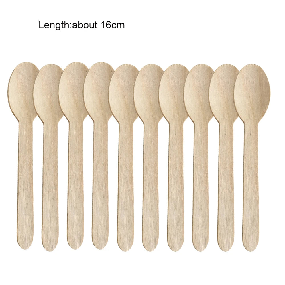 Disposable Wooden Cutlery Set 60/120/360 Pcs – Knife Fork Spoon Disposable Cutlery Set Babs Spoon 360pcs