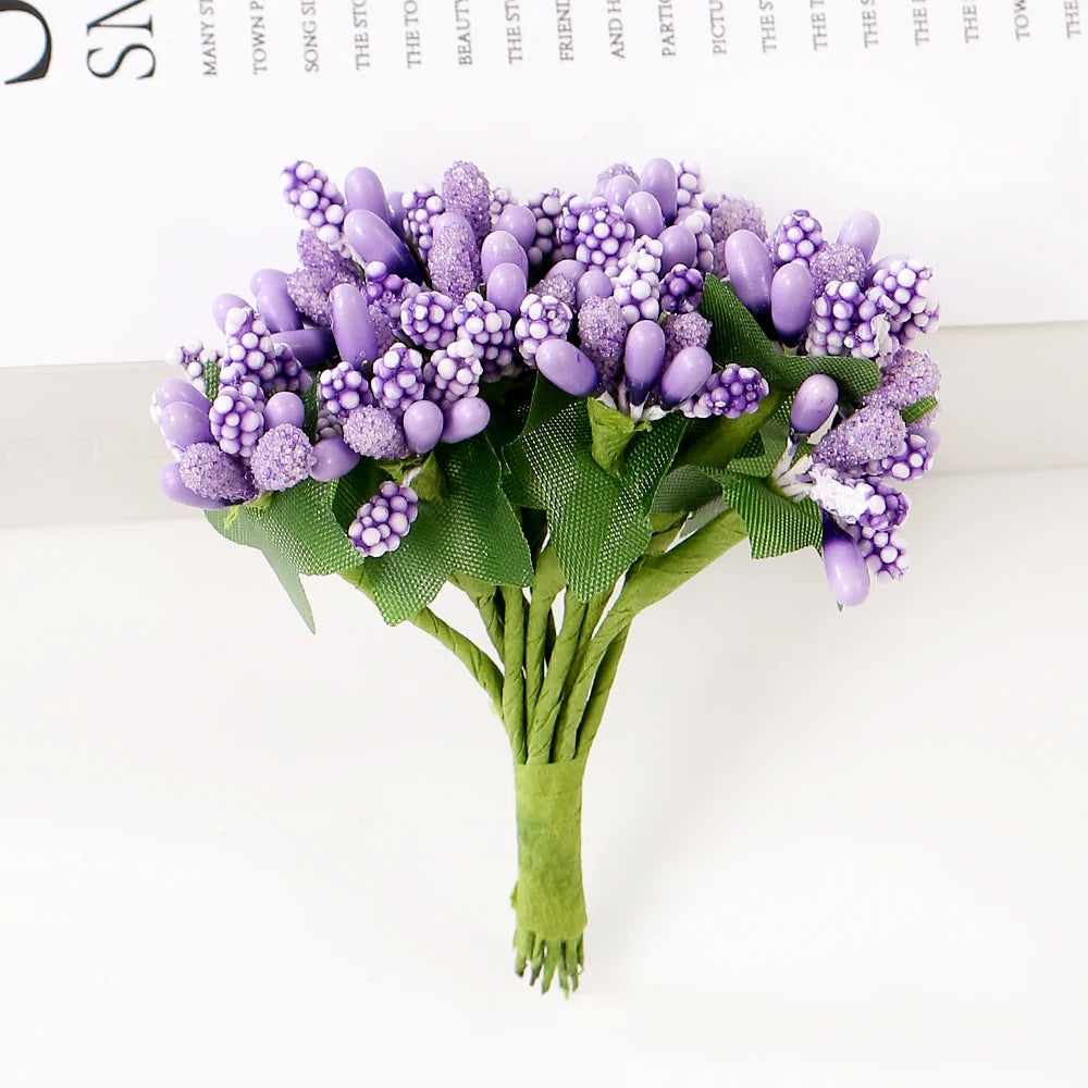 12Pcs Artificial Berry Stamen Flowers – DIY Wedding & Christmas Artificial Craft Flowers Babs Purple 24Pcs