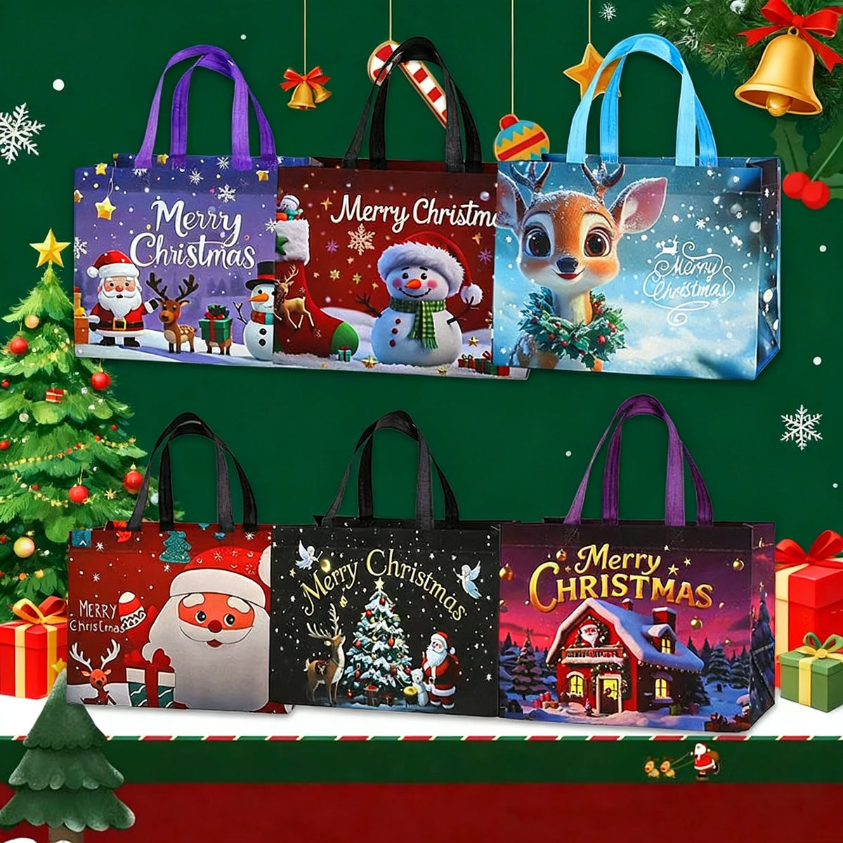 Reusable Non-Woven Christmas Gift Bags with Handles Christmas Gift Bags Babs