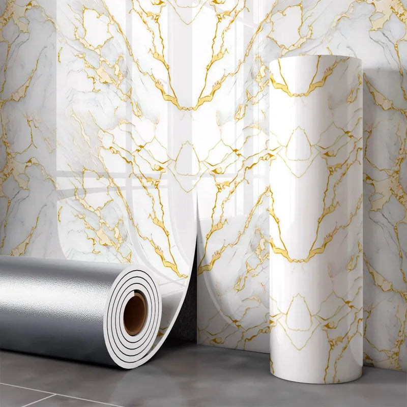 3D Marble Self-Adhesive Foam Wall Panels – Waterproof Décor Foam Wall Panel Babs 40x300cm Gold-1Roll