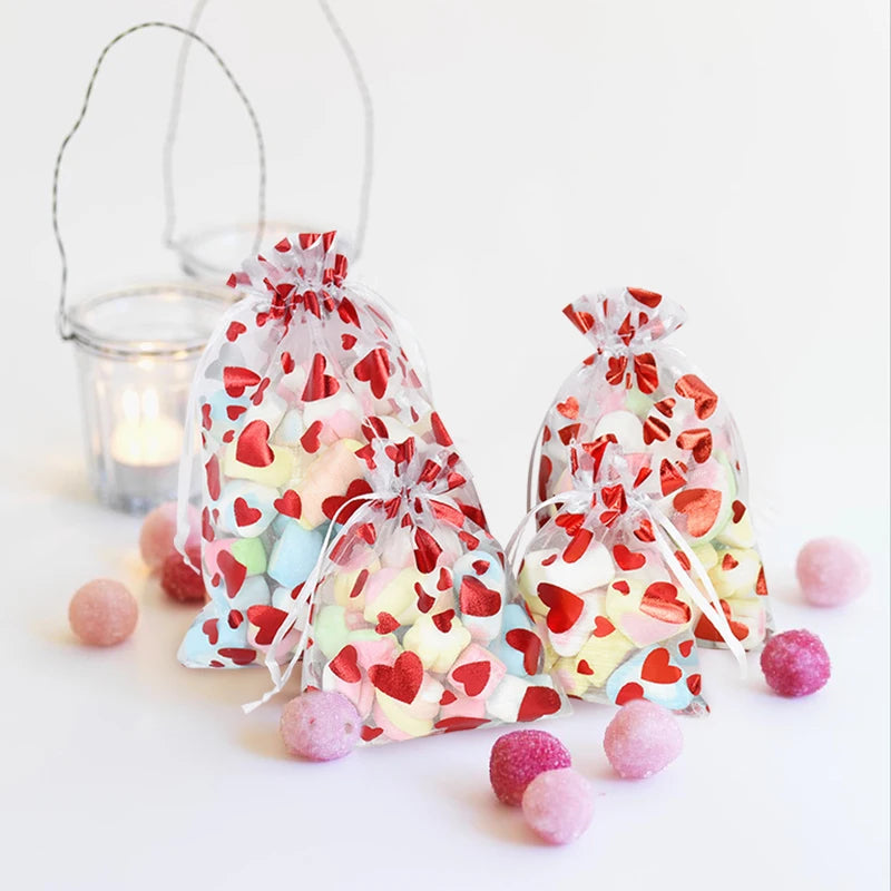 20pcs Red Heart Organza Gift Bags – Wedding & Party Pouches Organza Gift Bags Babs