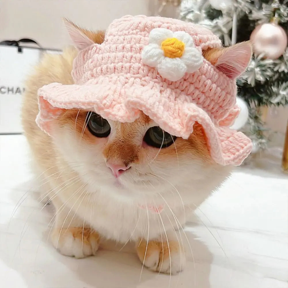 Crochet Frog Hat for Cats & Dogs – Cute Pet Party Photo Prop Pet Costume Hat Babs M-pink flower