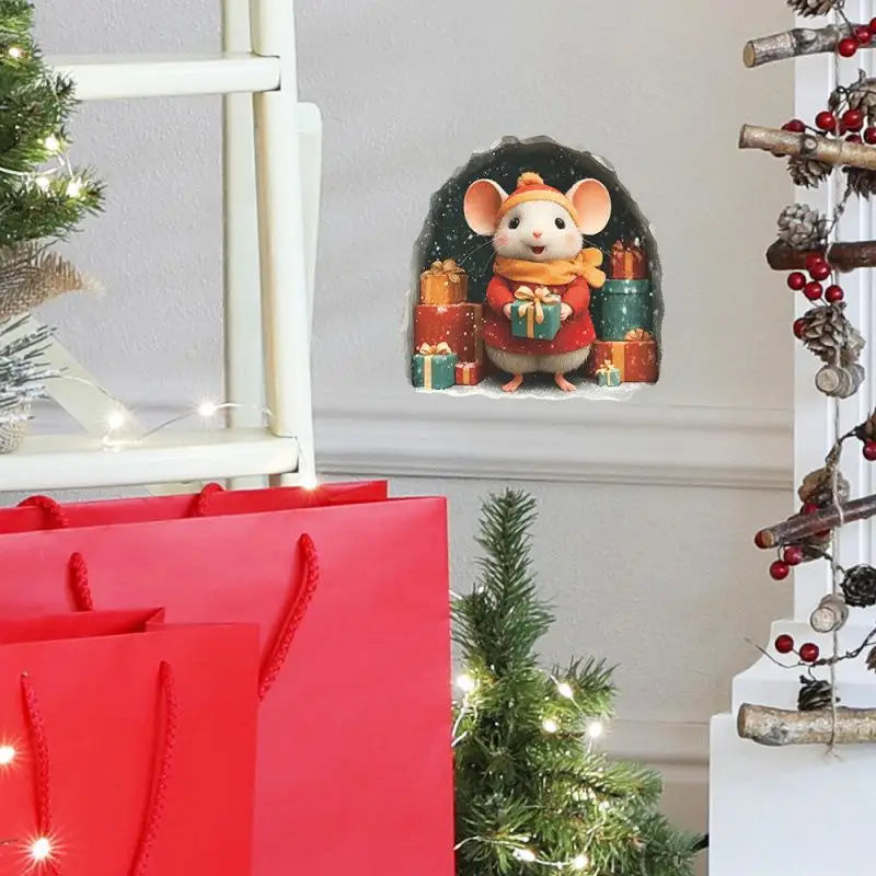 Christmas Mouse Hole Wall Stickers – Cute Xmas Home Decor Christmas Wall Sticker Babs F