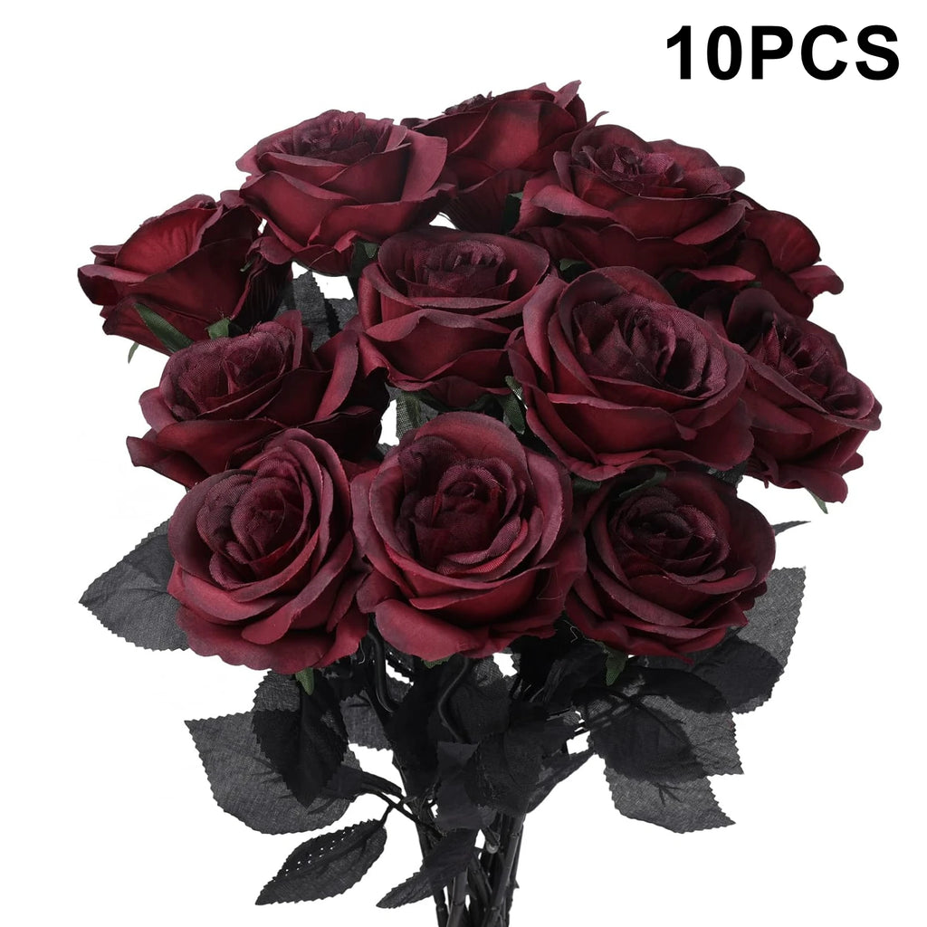 Artificial Silk Roses Bouquet – Wedding, Home & Party Décor Artificial Flower Bouquet Babs Burgundy 10 pcs