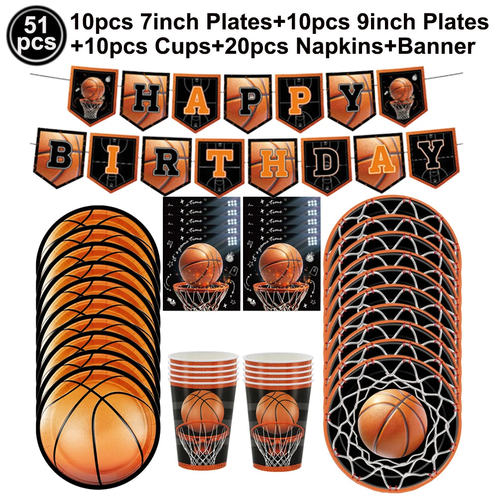 Basketball Birthday Party Decor – Foil Balloon, Banner & Swirls Party Decoration Set Babs Chocolate As pictures show