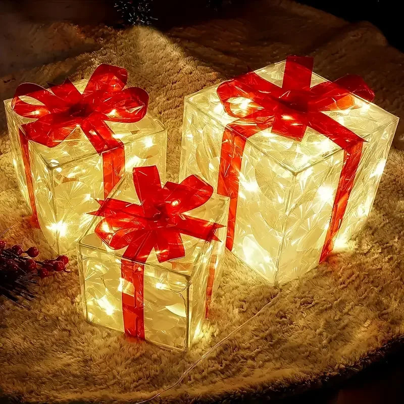 Christmas LED Glowing Gift Box Ornaments – Warm White Bow Décor Christmas LED Ornament Babs