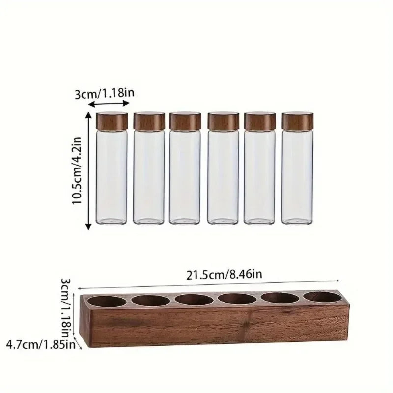 Coffee Bean Test Tube Display Rack – Walnut Wood & Glass Stand Coffee Bean Display Rack Babs