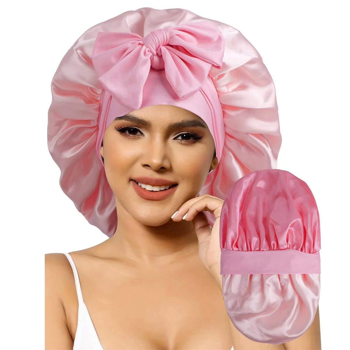 Double Layer Elastic Bow Sleep Hair Cap Turban – Unisex Sleep Hair Cap Babs plum