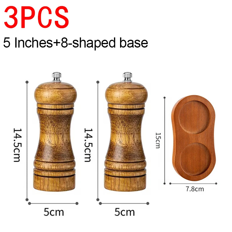 Solid Wood Salt & Pepper Grinder | Adjustable Ceramic Core Salt & Pepper Mill Babs 3pcs 5in-Base