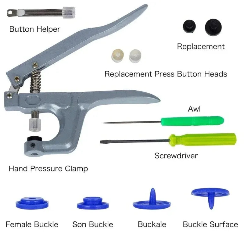 Snap Button Pliers Kit + 150 Sets T5 Resin Snaps – 15 Colors Snap Button Pliers Kit Babs