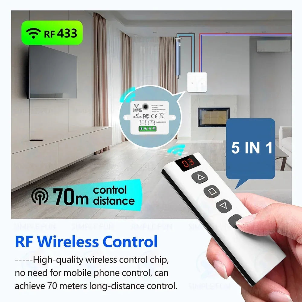 KEBIDUMEI WiFi RF Smart Curtain Switch – Tuya 5-in-1 Remote Smart Curtain Switch Babs