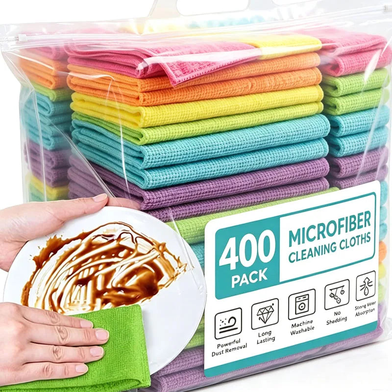Microfiber Cleaning Cloth Set 1-400Pcs – Quick-Drying, Multi-Color Microfiber Cleaning Cloth Babs