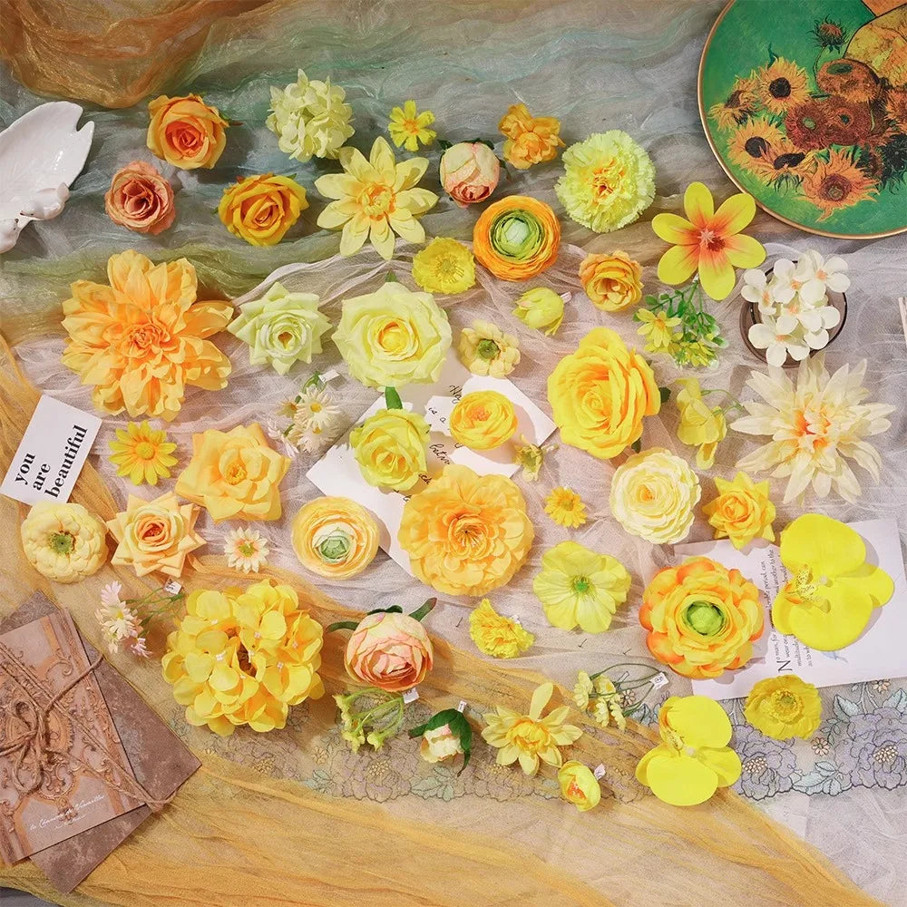 Yellow Silk Artificial Rose Heads – Wedding & Home Décor DIY Artificial Silk Flowers Babs