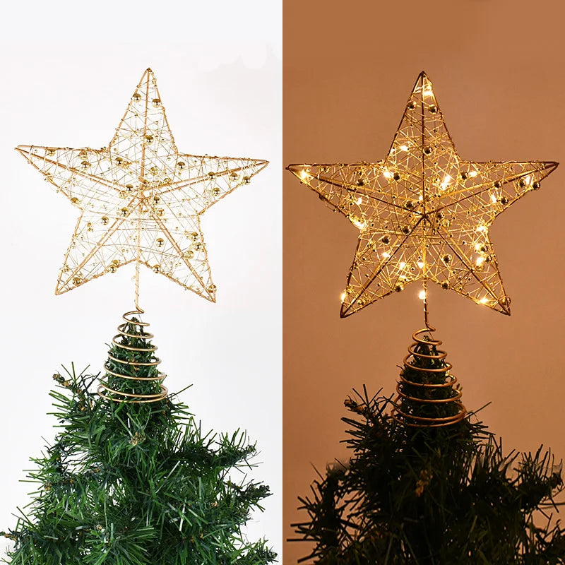 LED Star Christmas Tree Topper – Gold Iron & Pearl Wire Christmas Tree Topper Babs