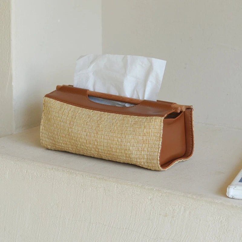 Natural Rattan Weave Tissue Box – Retro Home Décor Holder Decorative Tissue Holder Babs