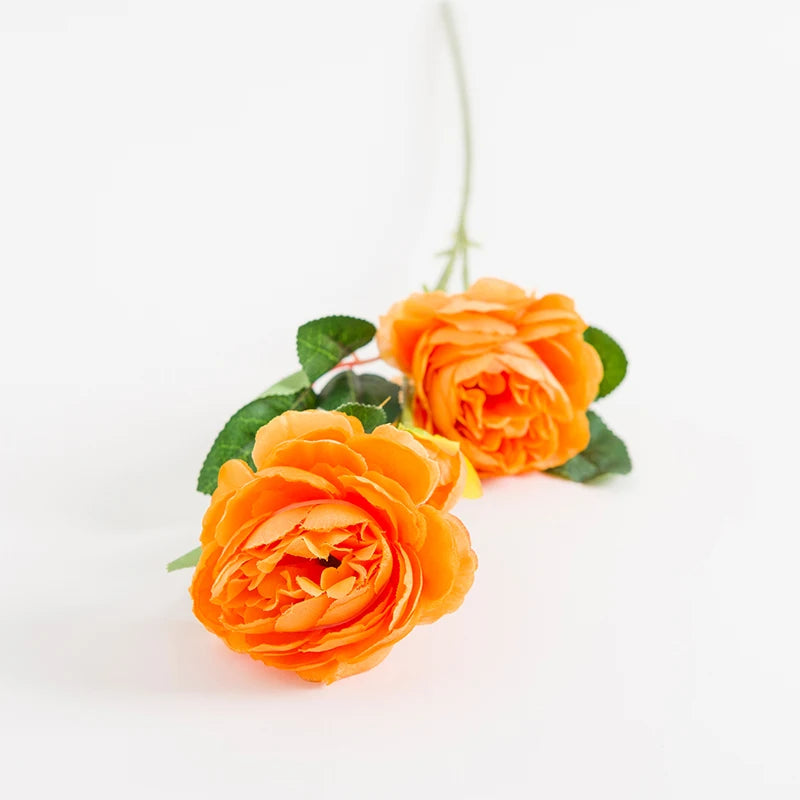 Artificial Long Stem Silk Rose – Wedding & Home Décor Gift Artificial Silk Flowers Babs Orange 3 pcs