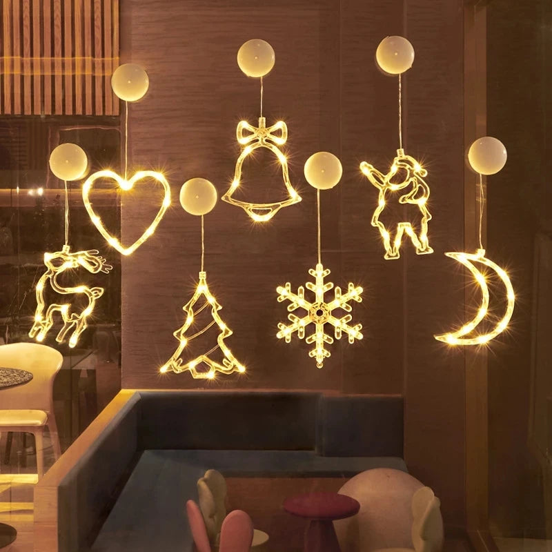 Christmas LED Snowflake Santa Deer Window Sucker Lamp Ornament Christmas LED Ornament Babs