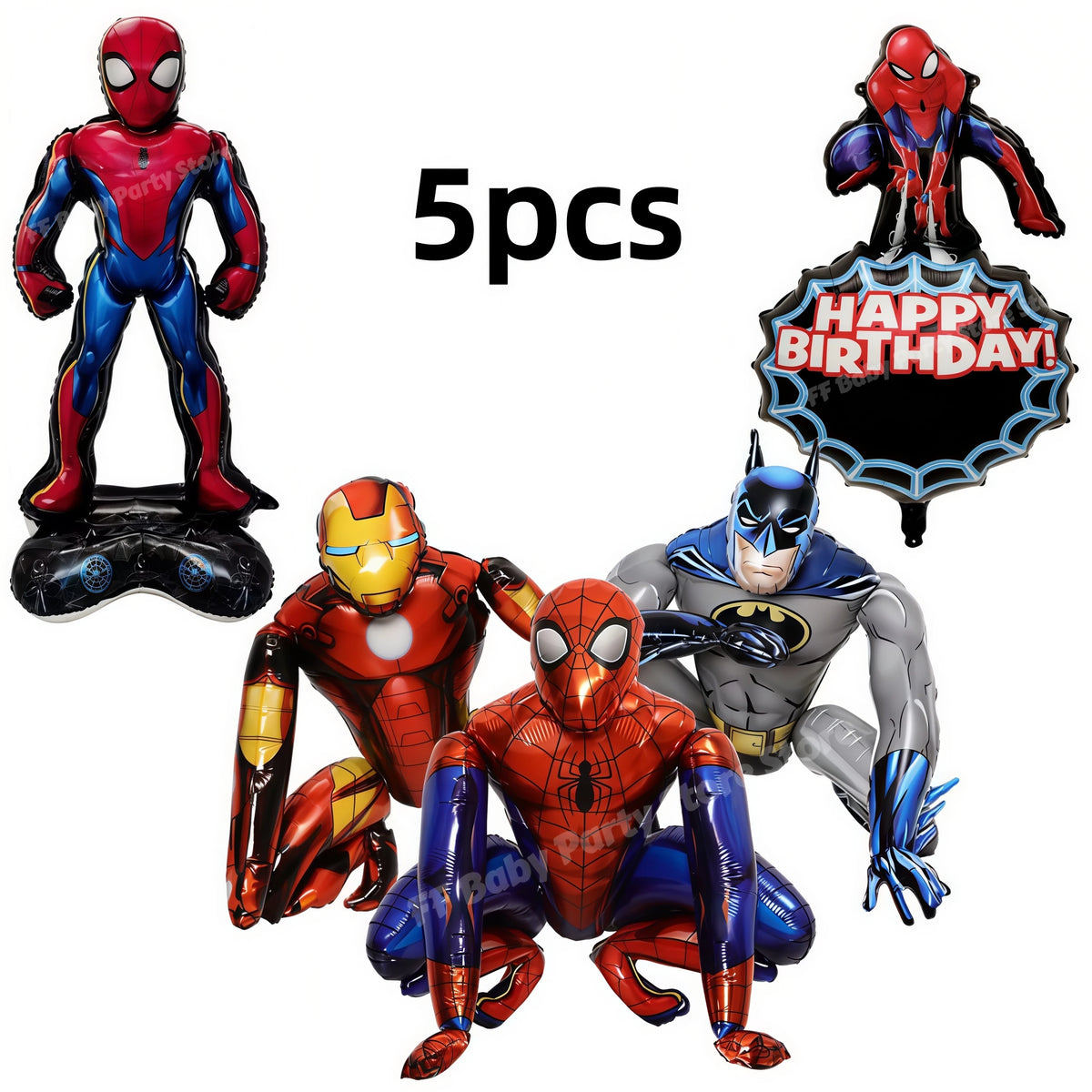 Spidey Giant Superhero Foil Balloons – Birthday Party Décor Foil Party Balloons Babs 5pcs