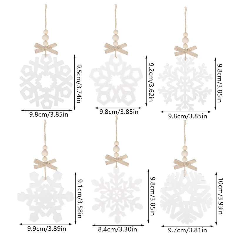 6pcs White Snowflake Wooden Christmas Tree Ornaments | DIY Christmas Tree Ornaments Babs