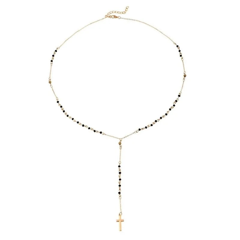 Handmade Rosary Beads Cross Pendant Necklace – Women's Gift Pendant Necklace Babs 1pc