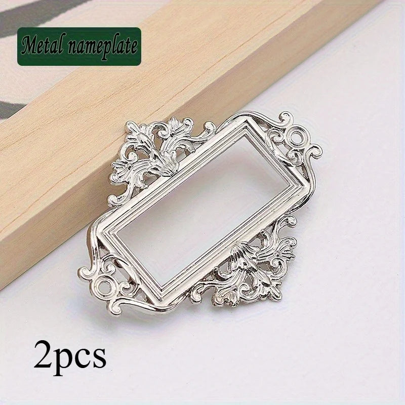 Vintage Lace Zinc Alloy Card Frame Drawer Label Slot Holder Card Frame Holder Babs Silvery-2pcs