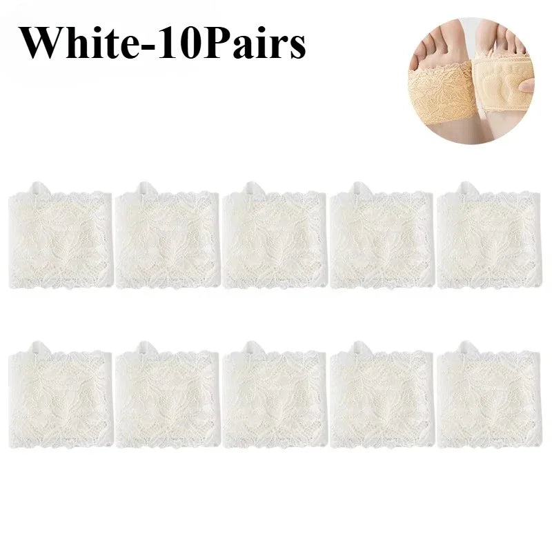 Women's Non-Slip Half Sole Lace Foot Cover Socks 1-10 Pairs Half Sole Foot Cover Babs White-10Pairs