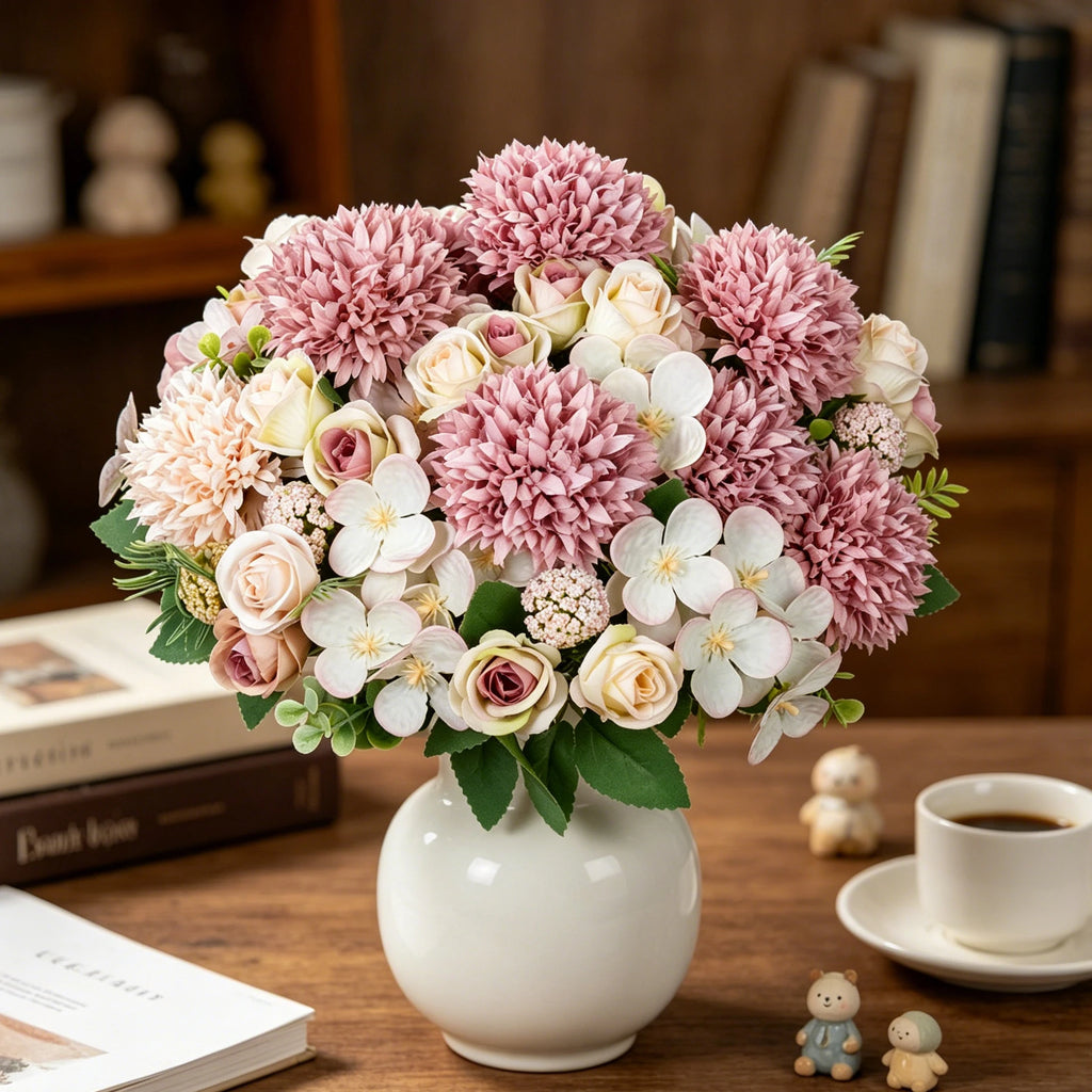 Artificial Silk Rose & Chrysanthemum Bouquet | Wedding Home Decor Artificial Flower Bouquet Babs