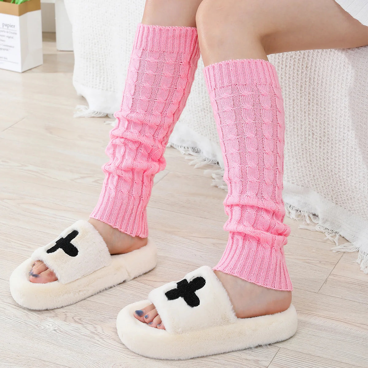 Ladies' Knit Leg Warmers – Boot Cuffs, Non-Slip, Soft Pink Knit Leg Warmers Babs Pink