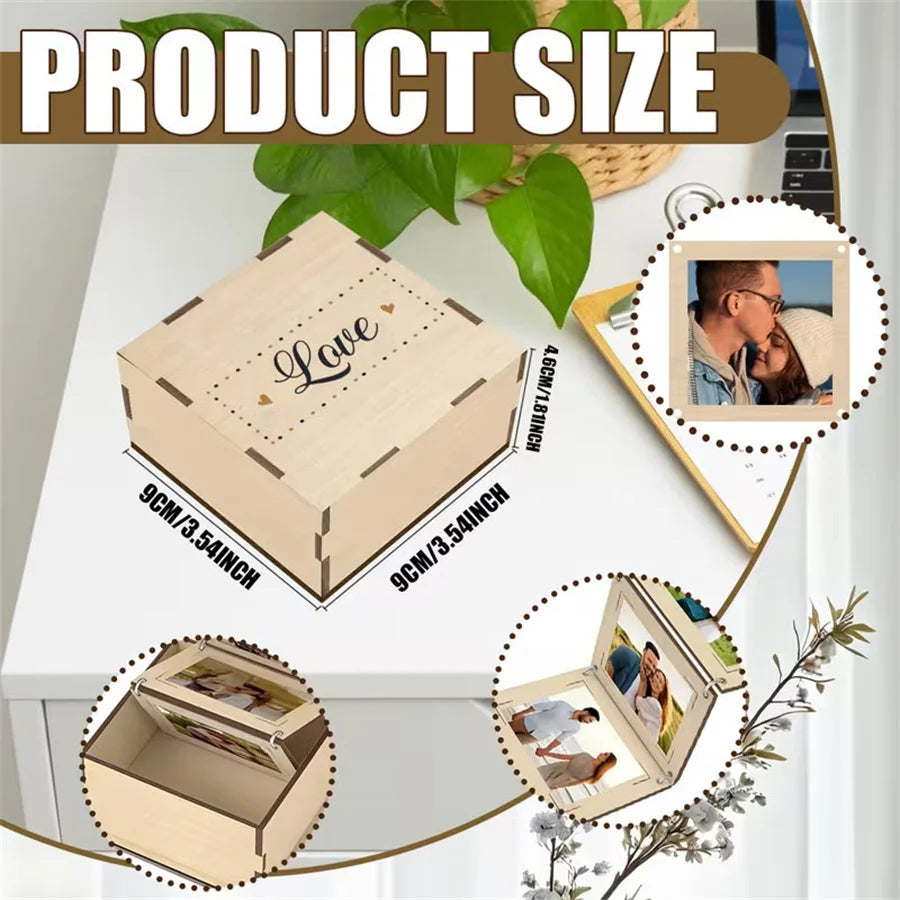 Vintage Wooden Photo Storage Box – Flip Cover Keepsake Organizer Photo Storage Box Babs