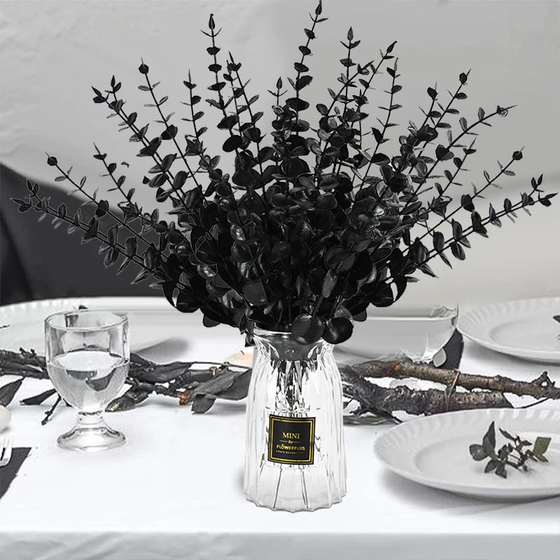 Black Artificial Eucalyptus Branches – Halloween Home Decor Artificial Floral Stems Babs