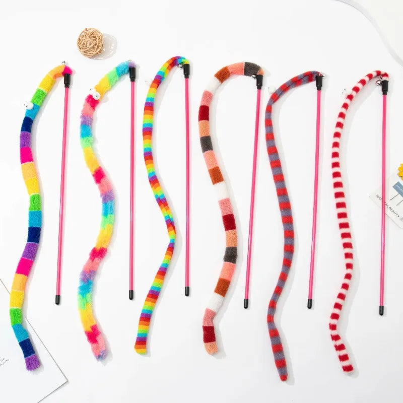 Interactive Cat Teaser Wand – Colorful Plush Feather Rod Toy Cat Teaser Wand Babs