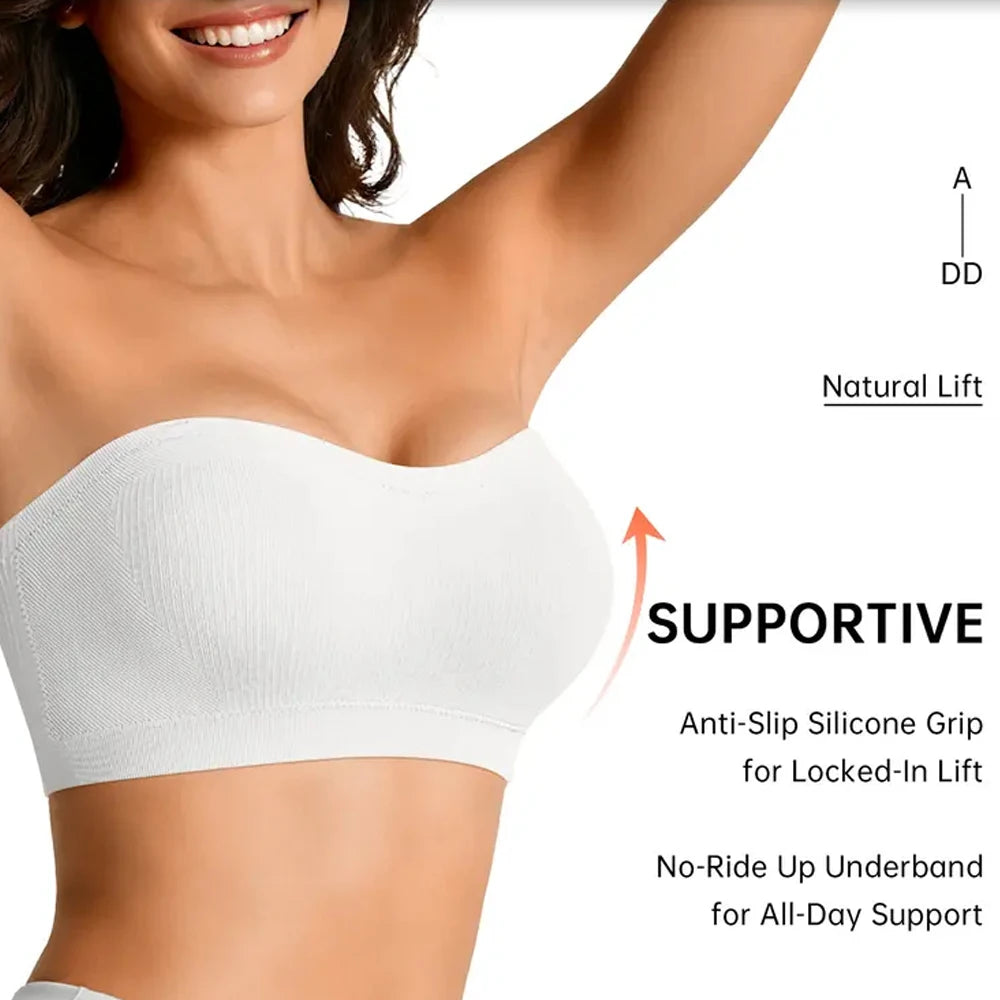 Women's Padded Strapless Bandeau Bra – Wireless & Non-Slip Strapless Bandeau Bra Babs