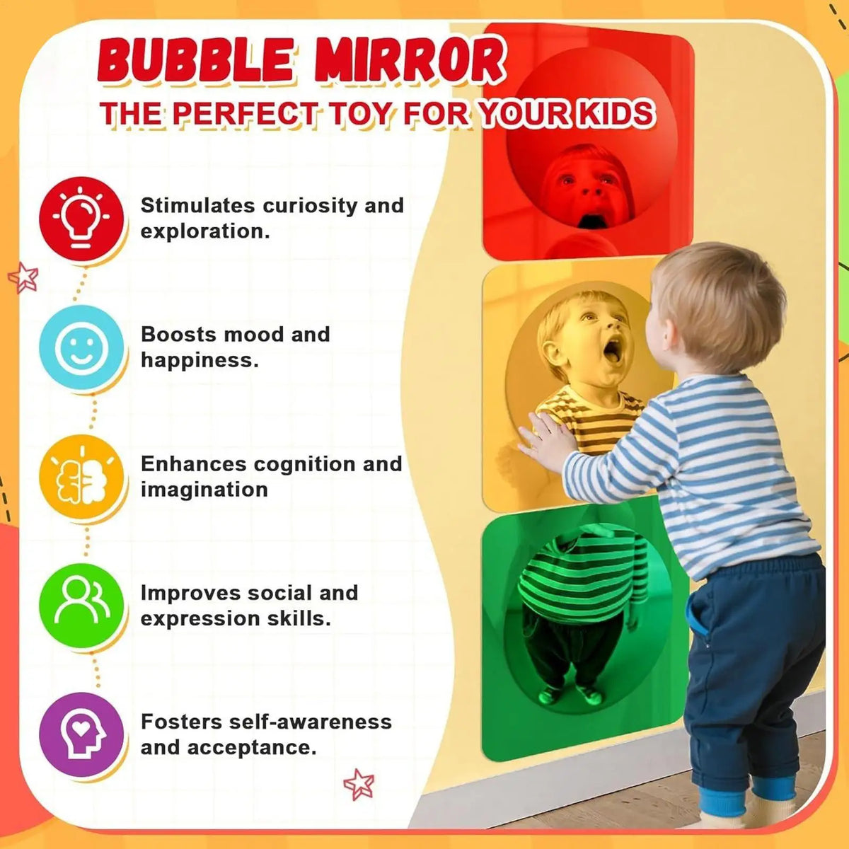 3-Piece Kids Acrylic Bubble Sensory Mirror Set for Toddlers Sensory Mirror Set Babs