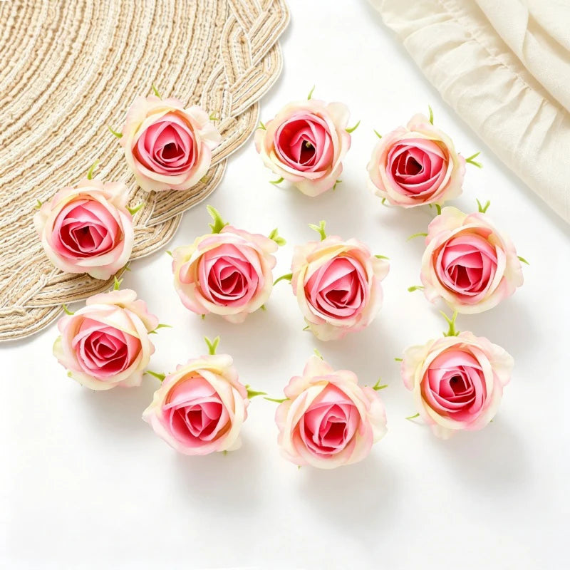 10 Pcs Mini Silk Artificial Rose Flower Heads for DIY Decor Artificial Silk Flowers Babs Rose Pink 20Pcs
