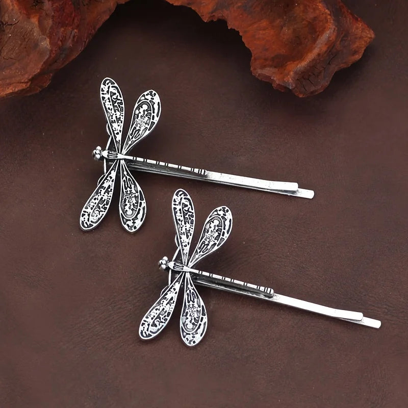 Retro Silvery Dragonfly Hair Clips – 2pc Vintage Barrettes Hair Clips Barrettes Babs 2pcs